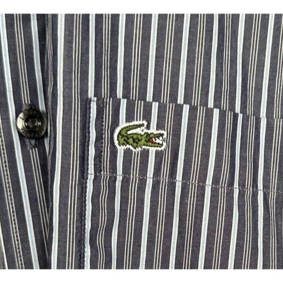 LACOSTE Long Sleeve Button Stripe Shirt Size 44‎ Slim Check Measurements XL - Picture 1 of 9
